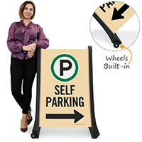 Self Parking With Directional Arrow Portable Sign