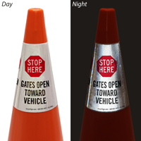 Gates Open Toward Vehicle Cone Collar Sign