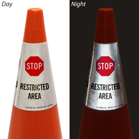 Stop Restricted Area Cone Message Collar Sign
